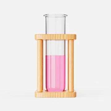 Test tube with liquid in stand on a plain background. 3d render. Stock Illustration