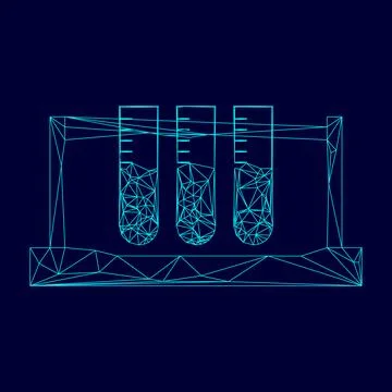 Test tube low poly triangulation triangulated polygonal electric cyan blue vi Stockillustratie
