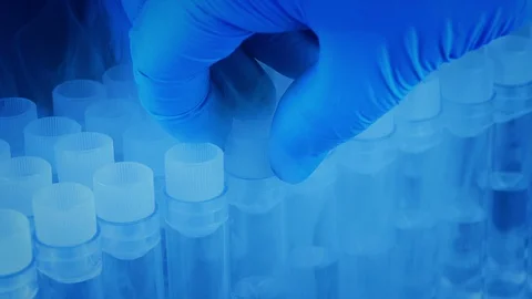 Test Tube Picked Up From Cold Storage Stock Footage 104669140