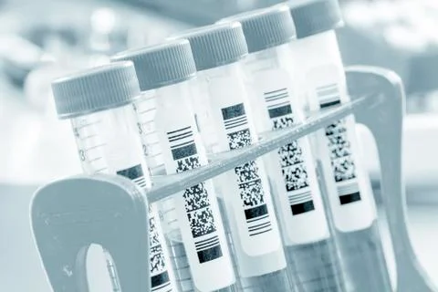 Test tube with qr code Stock Photos