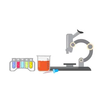 Test tube rack with a microscope 스톡 일러스트