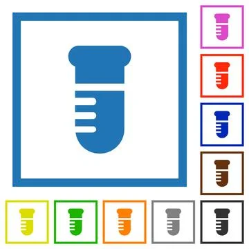 Test tube solid flat framed icons Stock Illustration