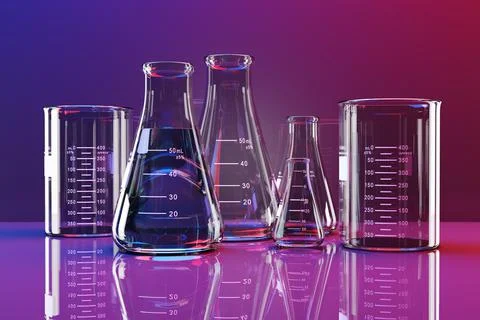 Test tubes and flasks in a laboratory environment, cgi render image Stock Photos