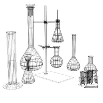 Test tubes and flasks. Wire-frame render イラスト素材