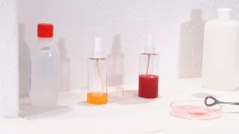 Test tubes and laboratory glasses stand on the table Stock Footage 117667562