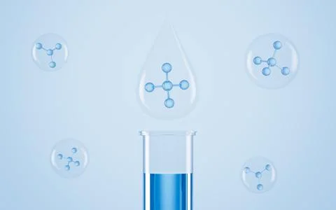 Test tubes and molecules in the lab, scientific medicine concept, 3d renderin Illustrazione stock