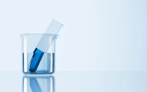 Test tubes in the beaker on the desk, 3d rendering. Stock Illustration