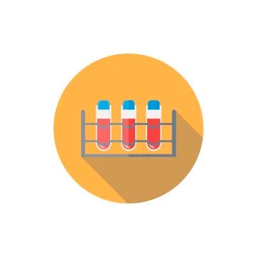 Test Tubes Blood Flat Icon With Long Shadow. Medical Flat Icons. Stock Illustration