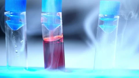 Test tubes with blood sample in dry ice Video stock 307831725