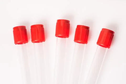 Test tubes for blood samples with red cap Stock Photos