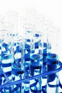 Test tubes with blue liquid Stock Photos
