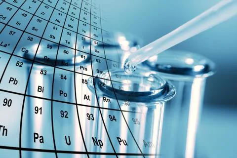Test tubes closeup on blue background. Stock Illustration