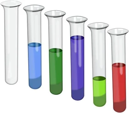 Test tubes with colored liquids isolated on white Illustrazione stock