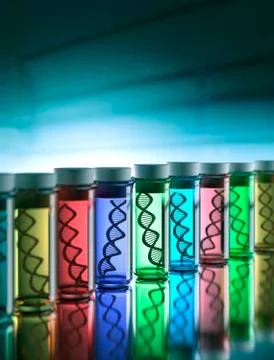 Test tubes with DNA, illustration Illustrazione stock