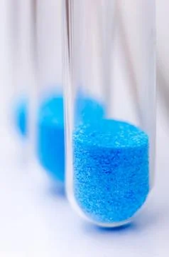 Test tubes filled with blue copper sulfate Stock Photos