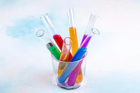 Test tubes filled with colored liquids. Chemical, Science, Laboratory, Test T Stock Photos