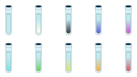 Test tubes filled with different colorful solutions (chemical reaction) Stock Illustration