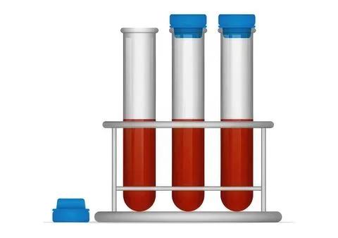 Test tubes filled with red liquid in a rack Stock Illustration
