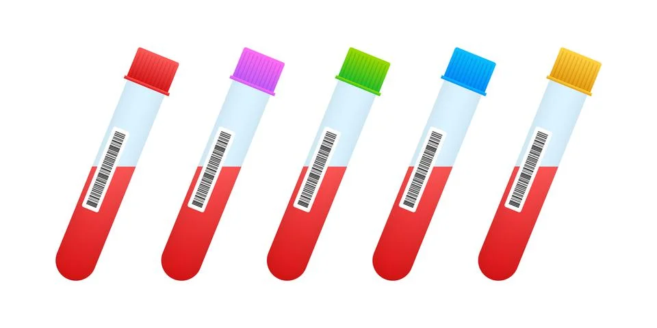 Test tubes icon with long shadow. Blood test tubes silhouette. Vector stock Stock Illustration