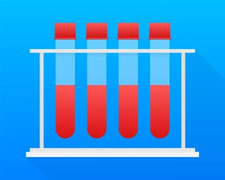 Test tubes icon with long shadow. Blood test tubes silhouette. Vector stock Stock Illustration