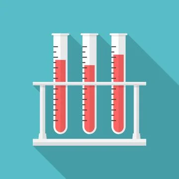 Test tubes icon with long shadow. Flat design style. Stock Illustration