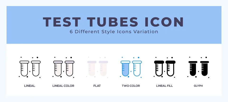 Test tubes icon set with different styles. Design elements for logo. Vector.. Illustrazione stock