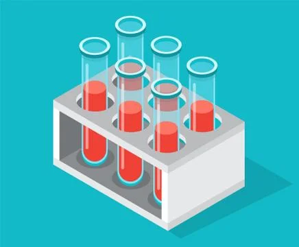 Test tubes icon on a special stand. Blood test tubes. Chemical lab science test Illustrazione stock