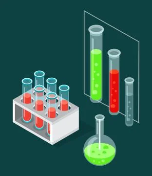 Test tubes icon on a special stand. Blood test tubes. Chemical lab science test Stock Illustration