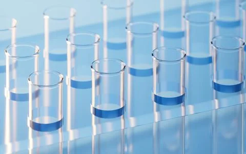 Test tubes in the lab, 3d rendering. Illustrazione stock