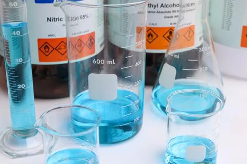 Test tubes in the laboratory for science or medicine Stockfoto's