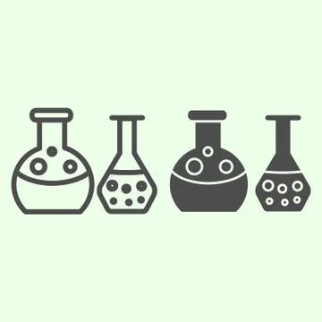 Test tubes line and solid icon. Laboratory flask with liquids outline style Stock Illustration