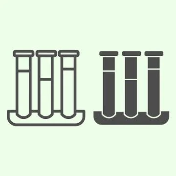 Test tubes line and solid icon. Laboratory equipment flask with fluid outline Stock Illustration