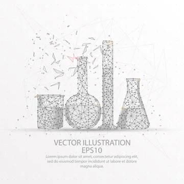 Test tubes low poly wire frame on white background. Stock Illustration