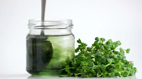 Test tubes with micro greens and reagent Chlorophyll extract poured in water Stock Footage 169753418