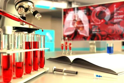 Test tubes in office - blood sample dna test for virus Stock Illustration