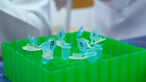 Test tubes people in white coats Stock Footage 115527448