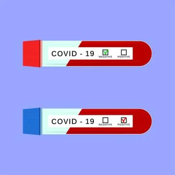 Test tubes with positive and negative result of coronavirus. COVID-19 virus t Stock Illustration