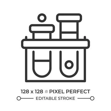 Test tubes on rack pixel perfect line icon Stock Illustration