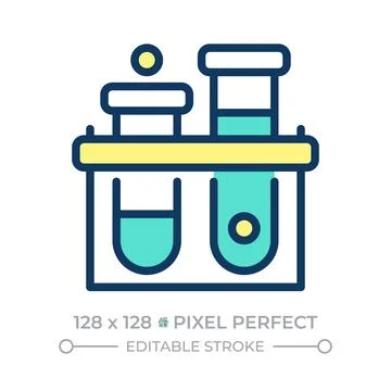 Test tubes on rack pixel perfect line color icon Stock Illustration