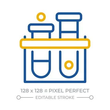 Test tubes on rack pixel perfect two color line icon Stock Illustration
