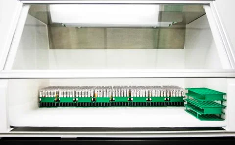 Test tubes in racks at laboratory Stock Photos