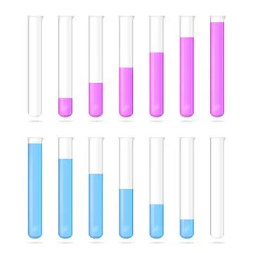 Test tubes in a row with increase and decrease volumes Ilustración de archivo