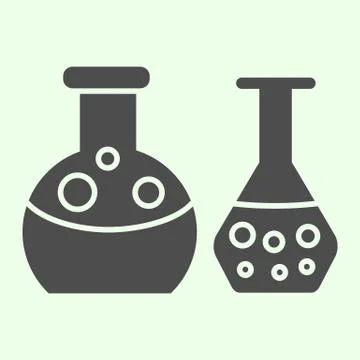 Test tubes solid icon. Laboratory flask equipment with liquids glyph style Stock Illustration