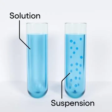 Test tubes with solution and suspension isolated on white background. Stock Illustration