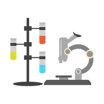 Test tubes on stand with a microscope Stockillustratie