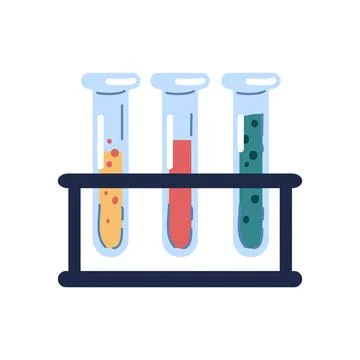 Test tubes on stand over white background, flat style Stock Illustration