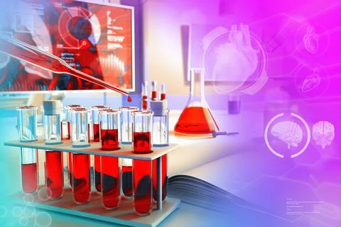 Test tubes vials in research office - blood gene tes Stock Illustration