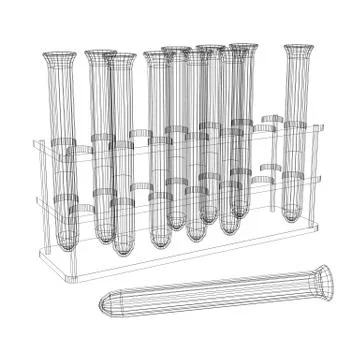Test tubes. Wire-frame render 스톡 일러스트