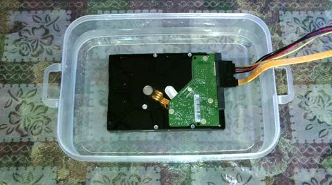 Test of working computer details in water Stock Footage 11701130