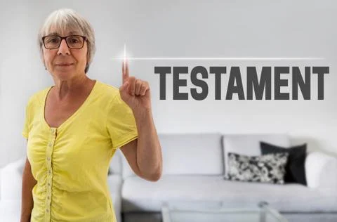Testament touchscreen is shown by senior Stock Photos